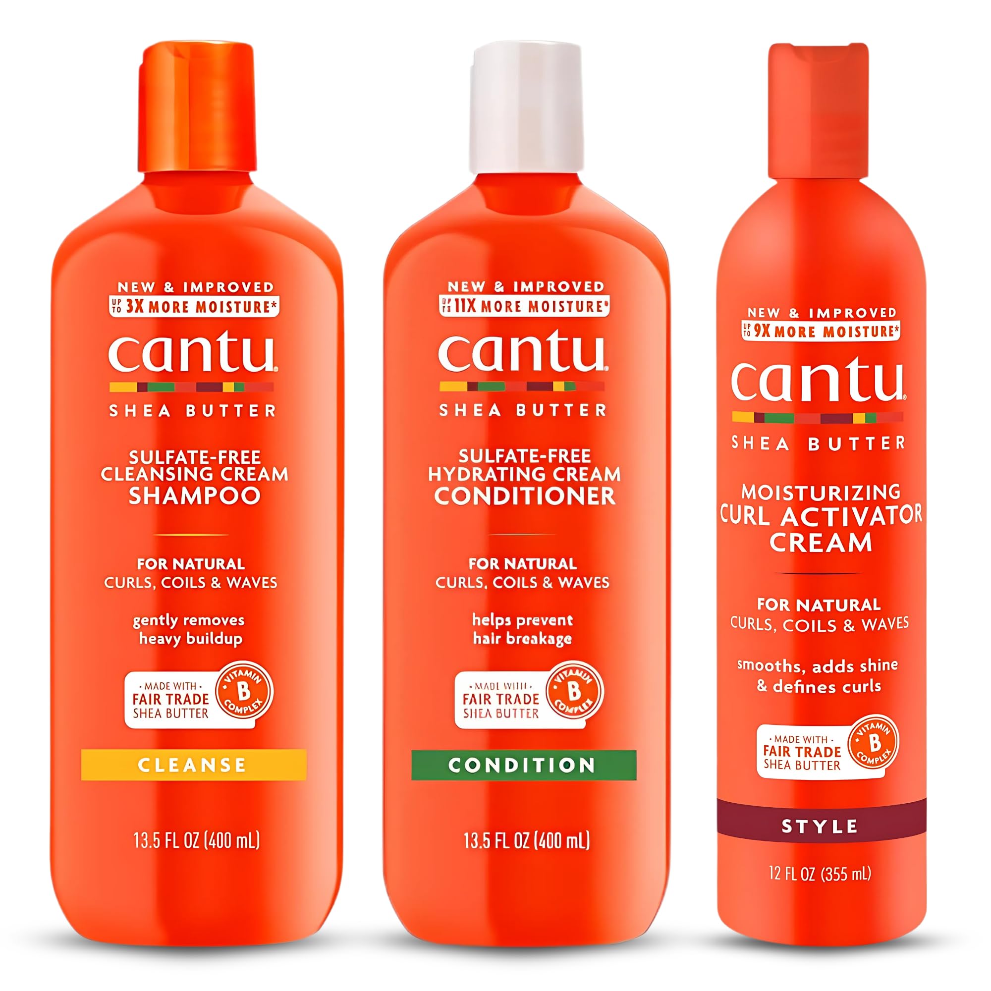 Cantu Sulphate Free Shampoo & Conditioner 12oz with Shea Butter Moisturizing Curl Activator Cream 12oz