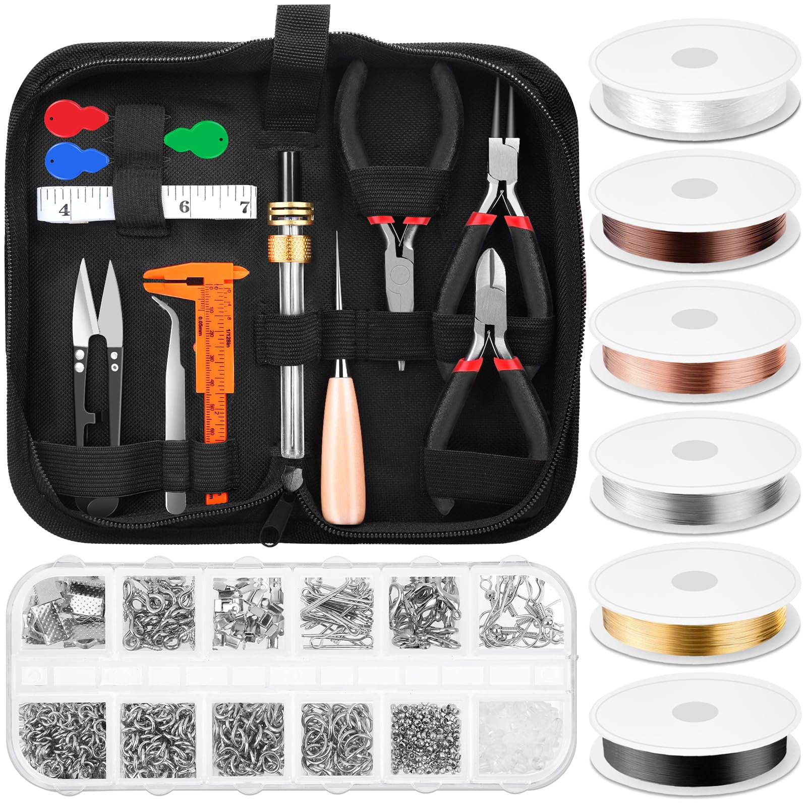 Thrilez Jewelry Making Tools Set With Craft Ring Wire, Pliers, Supplies for Bracelets, Earrings, DIY Handmade & Repair