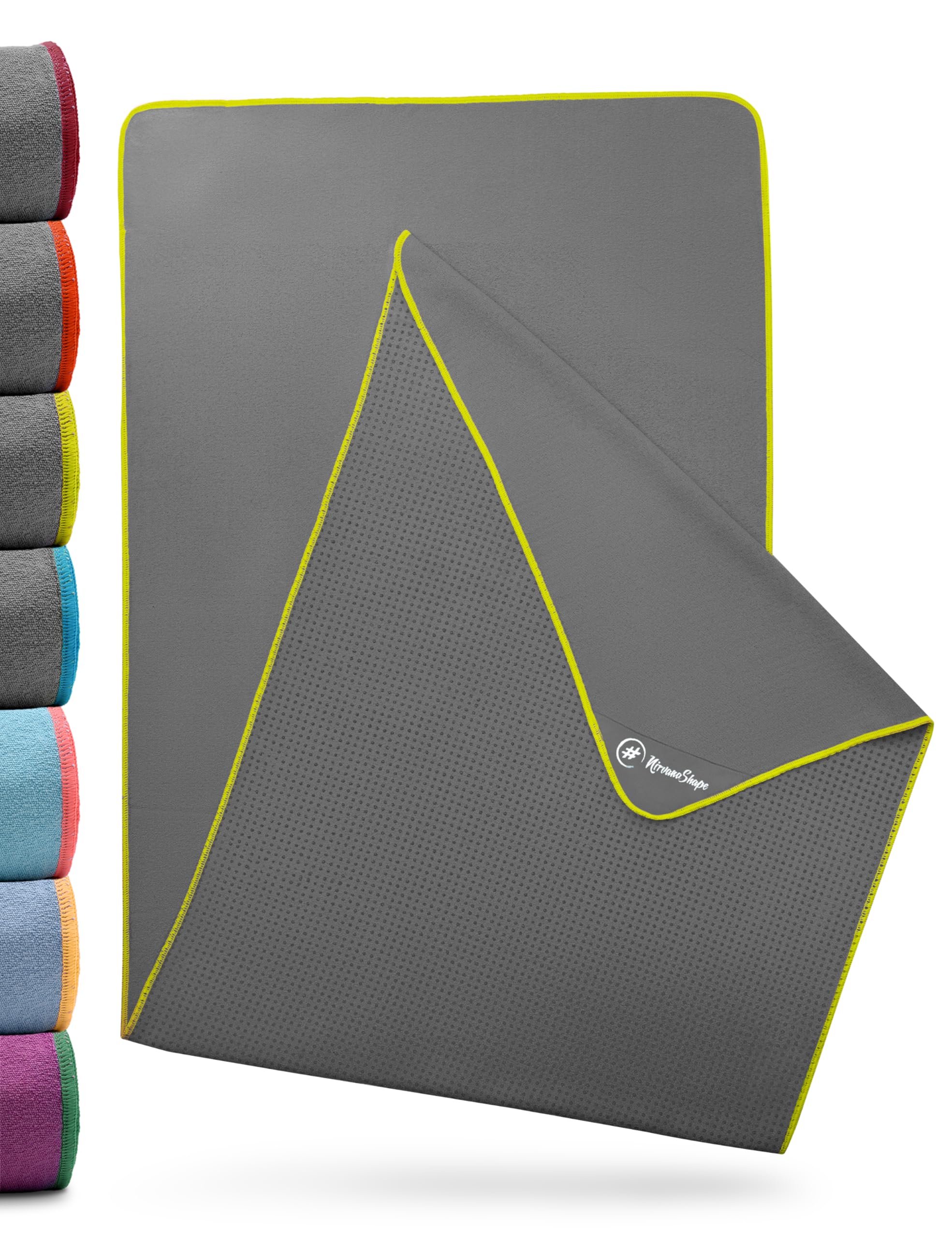 NirvanaShape Non-slip Yoga Towel with Non-slip Beads | Hygienic Yoga Mat Overlay [73” x 25” | 185x63 cm]