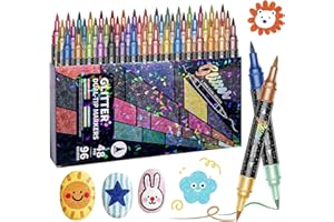 Glitter Markers, 48 Dual Tip Markers with 96 Sparkling Colors - Double Ended Brush Pens with Fine Glitter for Crafts, Journal