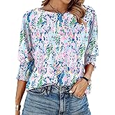 IECCP 3/4 Length Sleeve Womens Tops Summer 2026 Fashion Trendy Boat Crew Neck Smocked Work Dressy Casual T Shirt Blouses