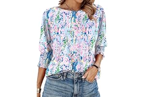 IECCP 3/4 Length Sleeve Womens Tops Summer 2025 Fashion Trendy Boat Crew Neck Smocked Work Dressy Casual T Shirt Blouses
