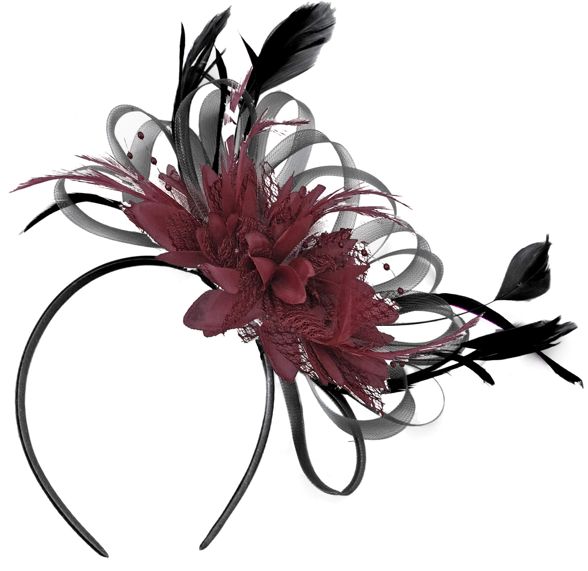 Black and Burgundy Fascinator Headband Wedding Royal Ascot Races Ladies