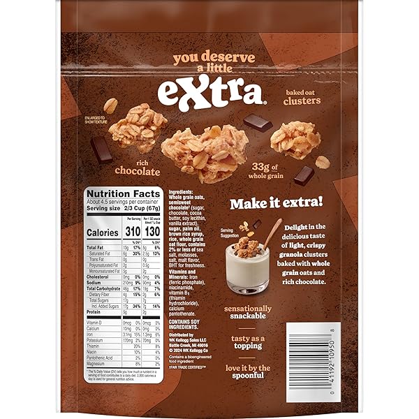 KELLOGG’S EXTRA GRANOLA, WHOLE GRAIN, ON-THE-GO SNACKS, CHOCOLATE CHUNK, 11OZ BAG (1 BAG)