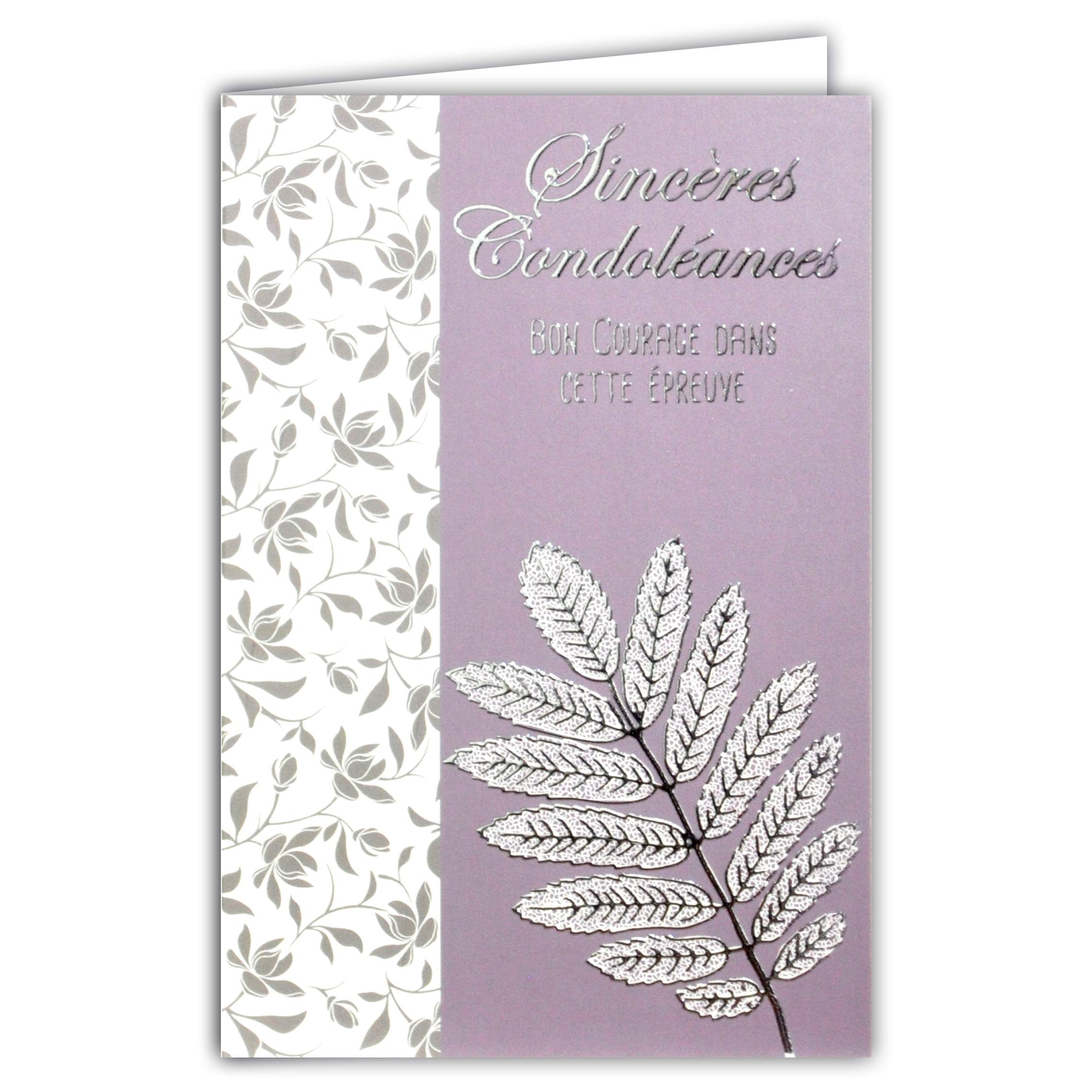 Card of Condolence Good Courage in This Proof Purple Grey Silver Shiny Excess Gray Flowers Dead Leaves Tree Made in France