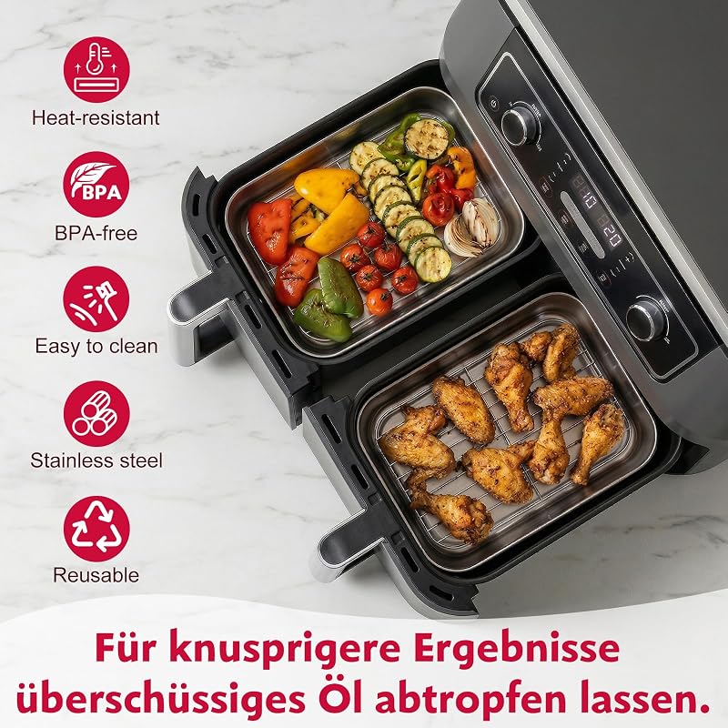 Recipiente air fryer,Accesorio para freidora de aire,bandeja air fryer acero inoxidable 304, compatible con Ninja 7,6L/ 9,5L/ 10,4L AF400EU/AF451EU/AF500EU/DZ400EU, apta para lavavajillas