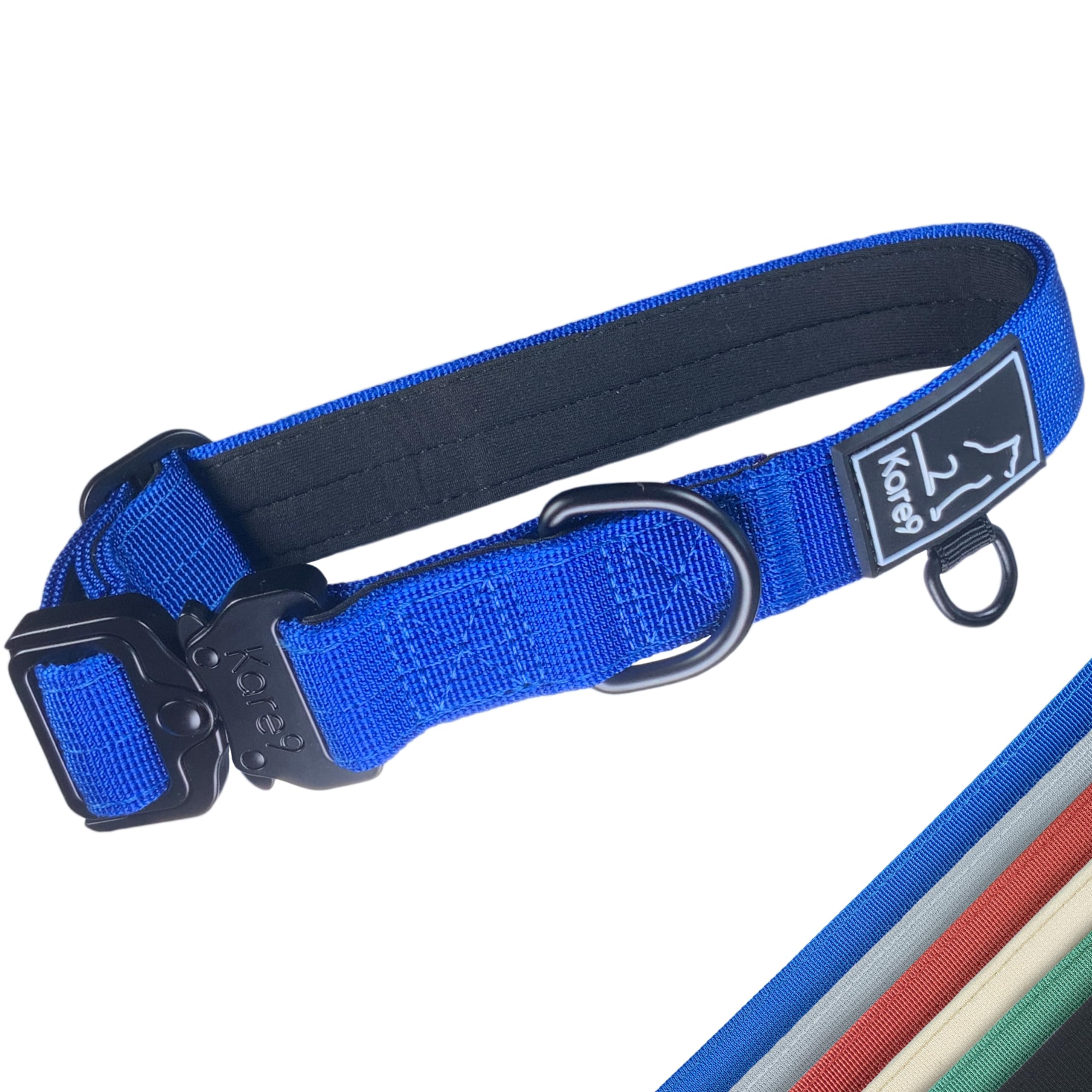 Kare9 Strong Padded Collar for Small/Medium Dogs | Adjustable 33cm - 43cm | Secure & Durable with Metal Buckle (Small, Blue)