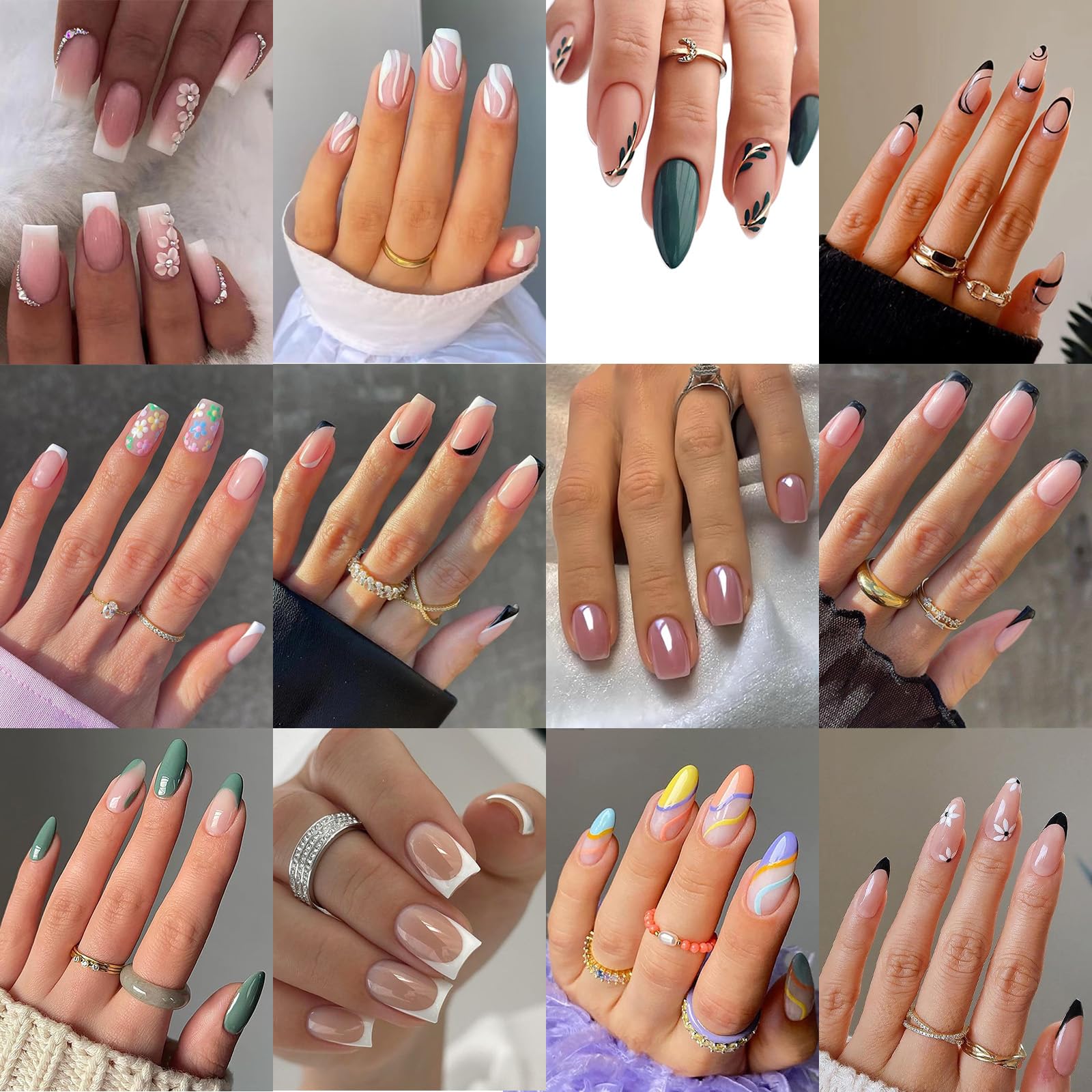 Photo 1 of 12packs(288Pcs) Press on Nails - OPkssnails French Tip Press on Nails Short Almond And Square Medium Nails,Reusable Press On Nails Kit with Nail Glue for Women