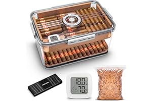 HANCIGAR Cigar Humidor Transparent Acrylic Cigar Humidor with Spanish Cedar Shelf Cigar Storage Box with Hygrometer and Humidifier Capable for 80-100 Cigars (Large)