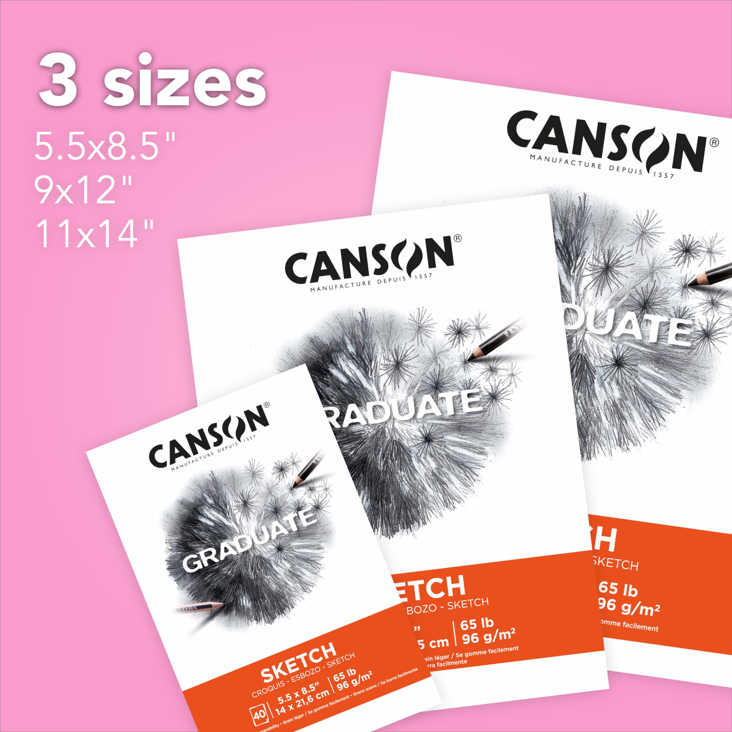 Canson Graduate Sketch Pad, Foldover, 9x12 inch, 40 Sheets | Artist Paper for Adults and Students - Drawing, Sketching and Art Journaling