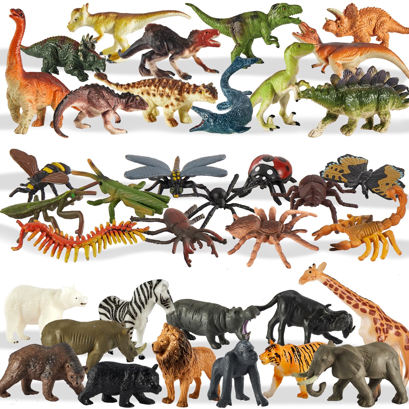 TOEY PLAY Animal Figures for Toddlers, Zoo Wild Jungle Animals Toy, Dinosaur Figures, Insect Bug Toy, Small World Animal for Kids, Gifts for Boys Girls 3 4 5 6 Years Old