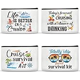 SEAOYOZO Cruise Ship Makeup Bag - 4Pcs Cruise Ship Essentials Survival Kit Canvas Cosmetic Bags Organizer Portable Beach Accessories with Zipper Pouch Travel Bags Cruise Gifts for Girls Women Sister