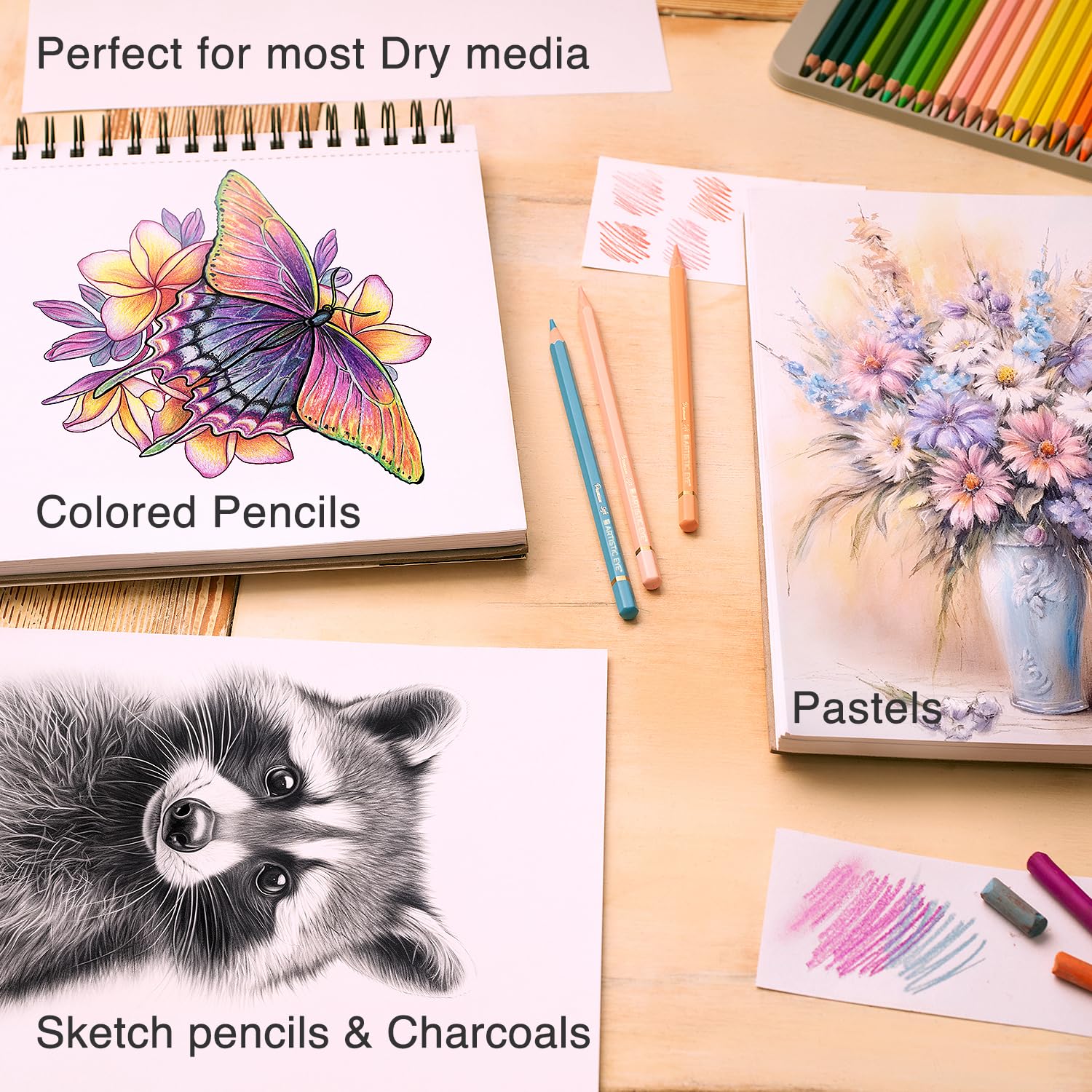 ARTISTIC EYE 9x12 Premium Sketch Book Set, 100 Sheets, Spiral Bound, 68lb (100gsm), Acid-Free Drawing Paper, Ideal for Kids, Teens & Adults (Set of 2)