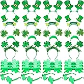Hotop 32 Pcs St. Patrick's Day Headbands and Shamrock Sunglasses Include 16 Pcs Shamrock Headband St. Patrick's Hair Band 16 Pcs Novelty Frameless Glasses St Patricks Day Accessories for Party Favor