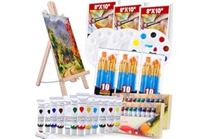 ESRICH Acrylic Paint Set,Painting Supplies with 2 PCS of 12 Colors Acrylic Paint,1 Easel 3 Canvas 30 Paintbrushes and 3 Palettes, Paint Kit for Kids,Students, Artists and Beginner