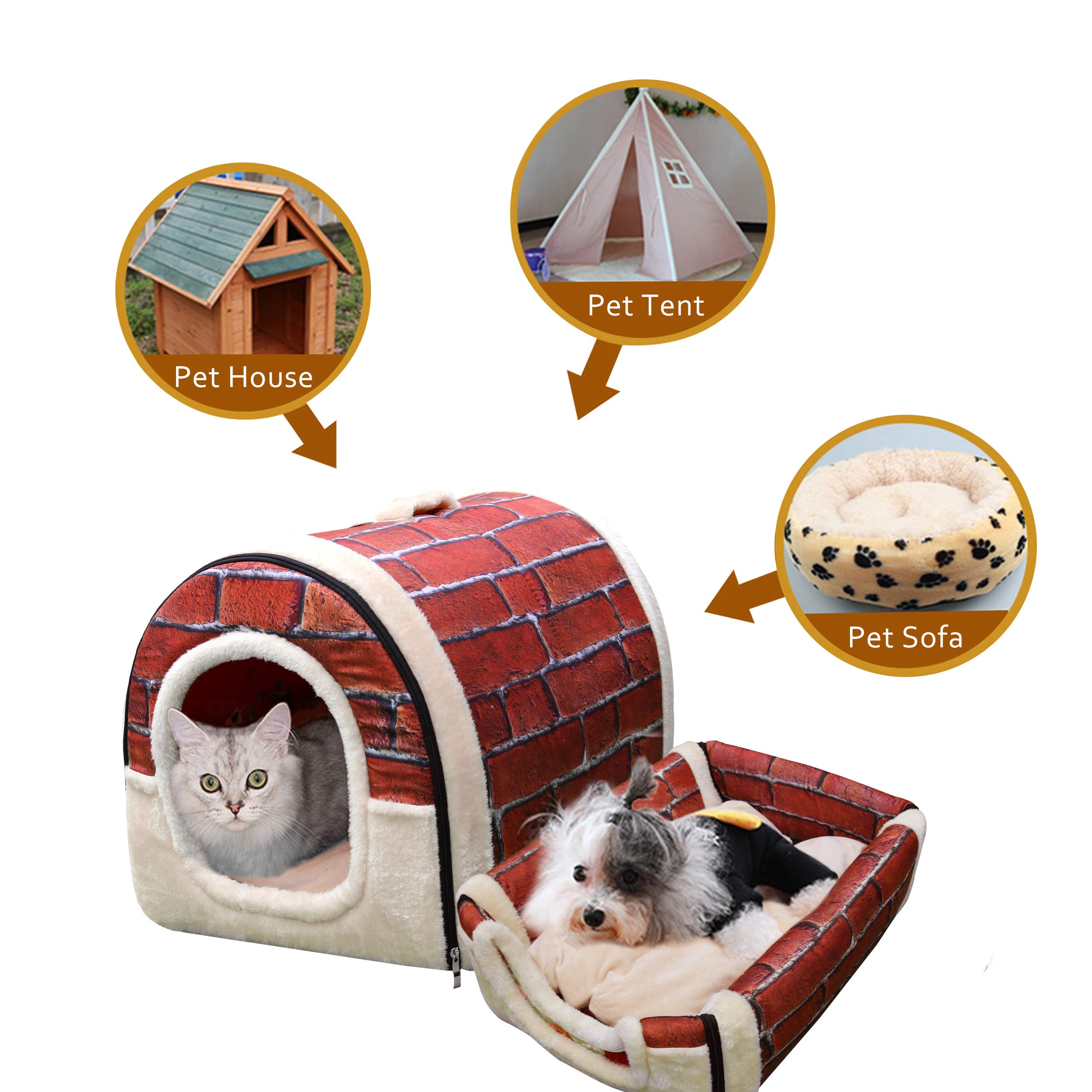 HomeofBoutique Niche/Maison Chien Chat Intérieur 2 en 1 Grand ou Petit, Lavable Pliable Portable Lit pour Moyen/Petit Chiens et Chats (L:60cmx45cmx45cm, Rouge)