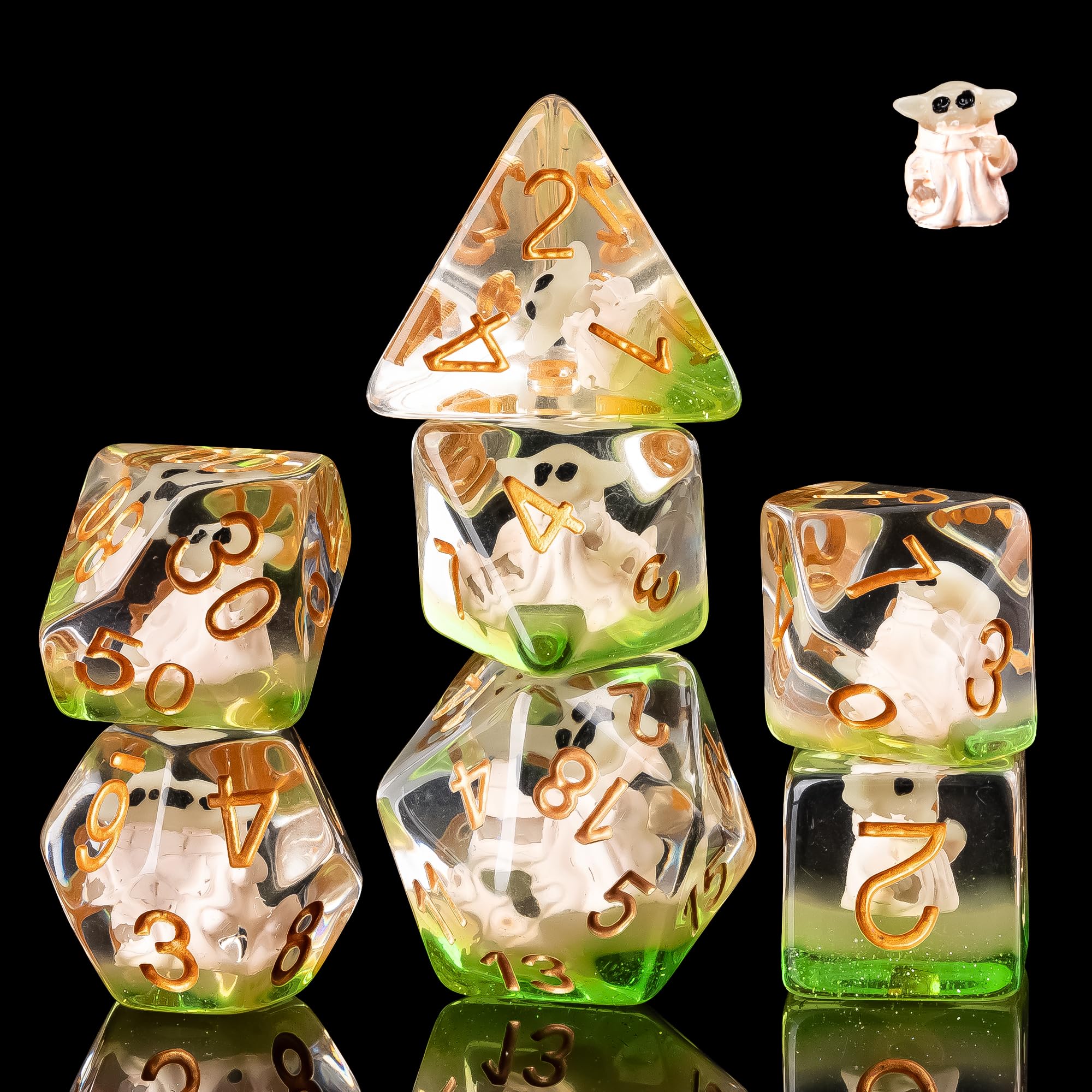cusdie 7-Die DND Dice, Polyhedral Dice Set Filled with Animal, for Dungeons and Dragons Role Playing Game D&D Dice（Green Spirit） — image 1