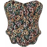 daizbella Medieval Renaissance Costume Corset Tops for Women Retro Floral Overbust Boned Bustier Bodice