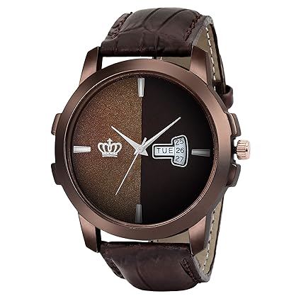 BRW385-BRWN Brown Leather Strap Wrist Watch for Men