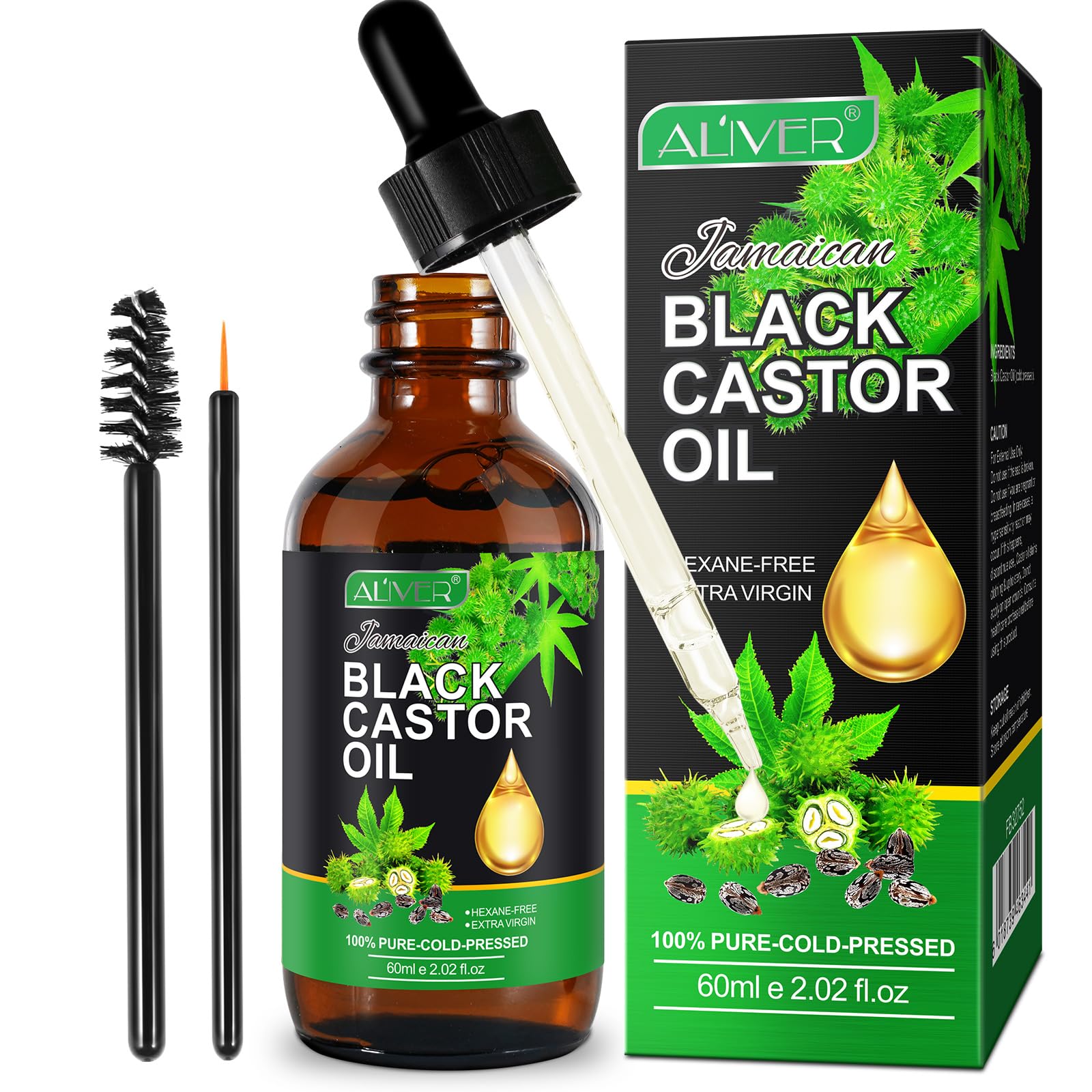 Bizzico Black Castor Oil 60Ml, 100% Pure Organic, Cold Pressed Unrefined, Aromatherapy, Hair Growth, Skin Care Moisturising Oil
