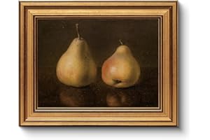 HUARCEY Gold Framed Vintage Wall Art for Living Room, Pear Fruits Painting Prints Shelf Decor for Kitchen, Aesthetic Bedroom Wall Art Decor, Christmas Gift for Friends or Family (Two Pears - 8"x10")