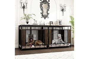 DAWNSPACES Dog Crate Furniture, 71" Indoor Heavy Duty Dog Kennel House, Furniture Style Dog Crate Table TV Stand with Double Doors for Large Medium Breed Dogs, Brown