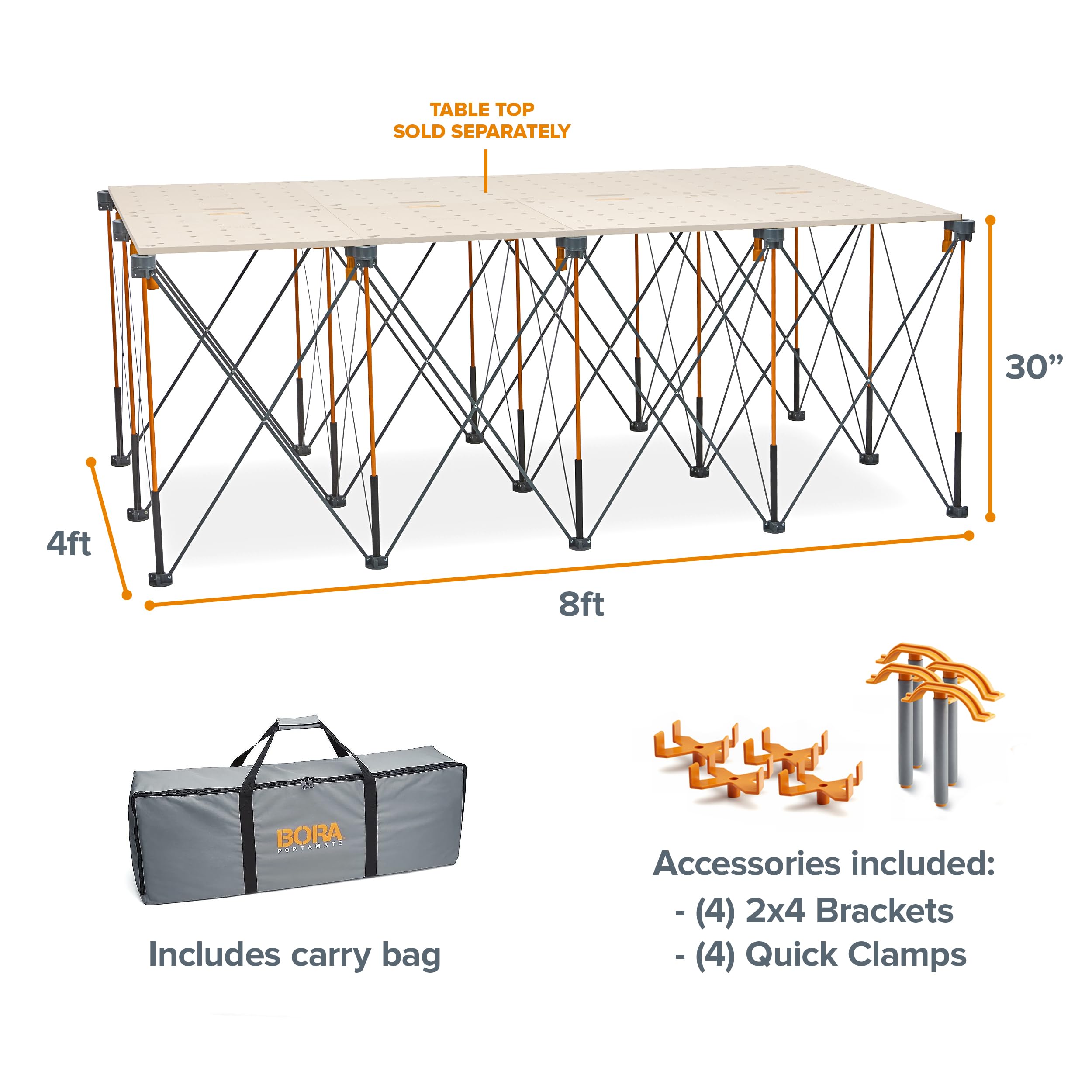 BORA Centipede Juego de mesa de trabajo plegable de 30 pulgadas - Sin ensamblaje Mesa plegable de 15 puntales Límite de peso de 6000 lb - Estación de trabajo móvil de 4x8 pies con bolsa de almacenamiento, mesa de banco de trabajo plegable - CK15S, naranja BORA Centipede Juego de mesa de trabajo plegable de 30 pulgadas - Sin ensamblaje Mesa plegable de 15 puntales Límite de peso de 6000 lb - Estación de trabajo móvil de 4x8 pies con bolsa de almacenamiento, mesa de banco de trabajo plegable - CK15S, naranja