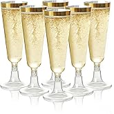 Oungy 100 PCS Plastic Champagne Flutes with Gold Rim 5.5OZ Clear Plastic Champagne Glasses Mimosa Glasses Cocktail Cups for Party Wedding Celebration Supplies