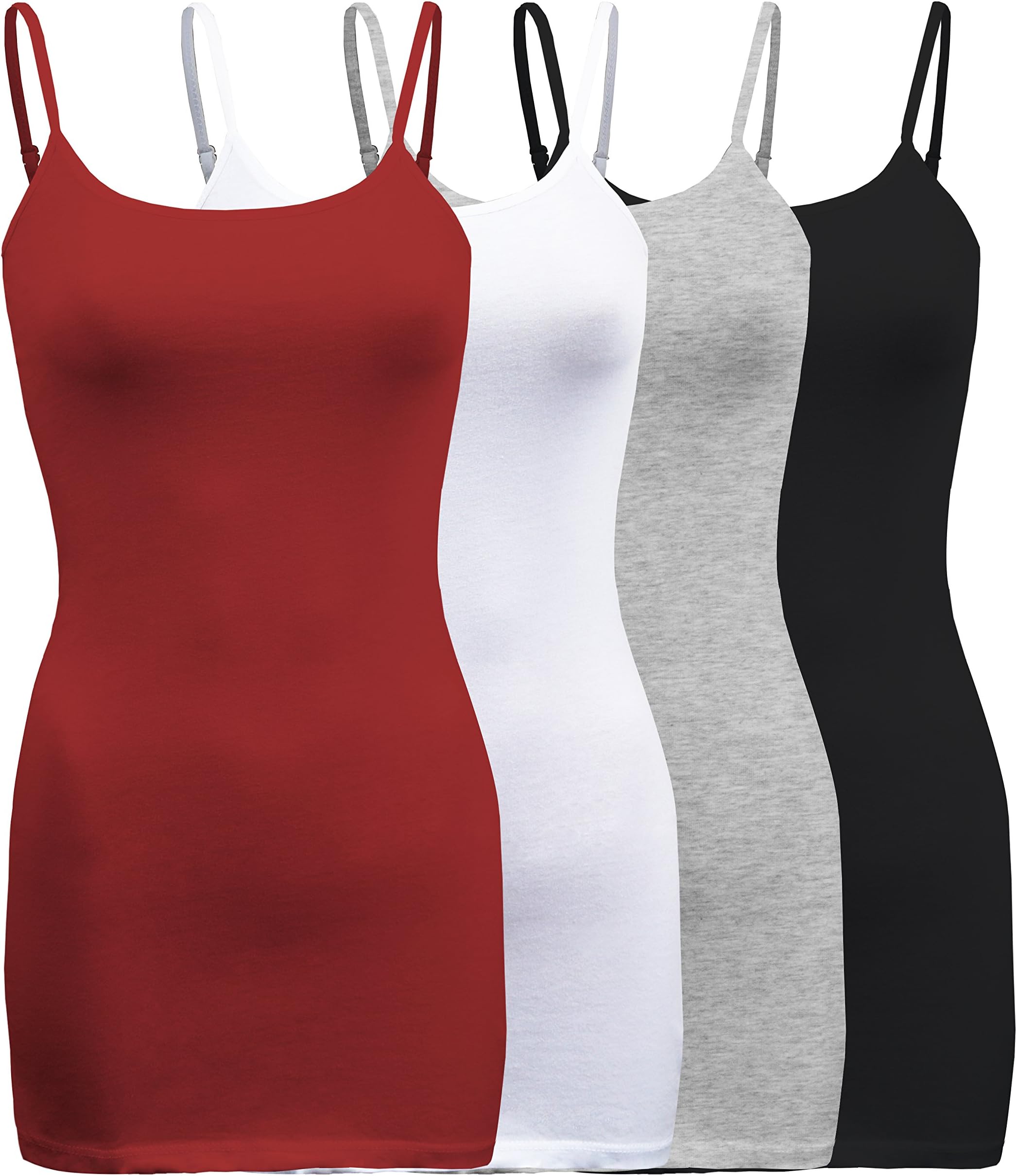 ShezPretty 4 Pack - Women's Basic Cami with Adjustable Spaghetti Straps Tank Top