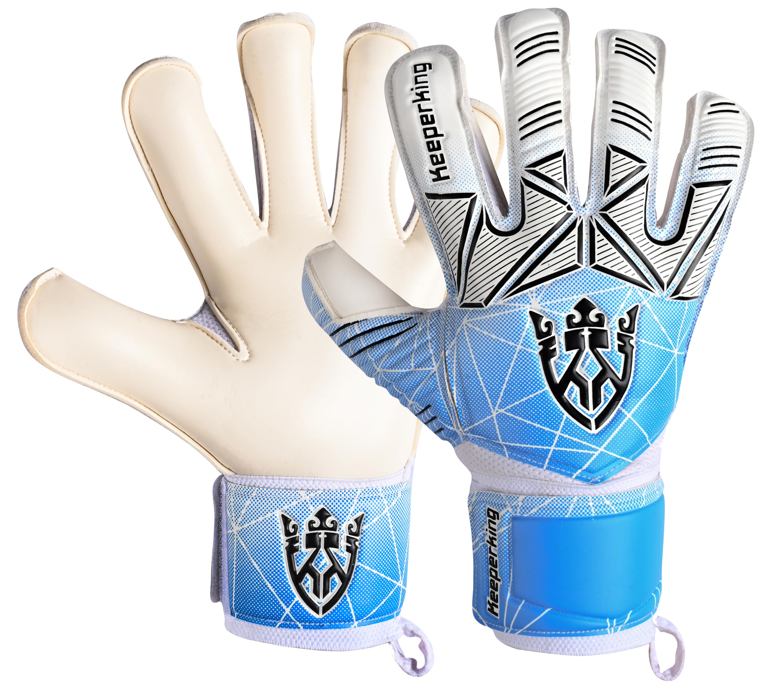 Keeperking Unisex Goalkeeper Gloves for Adults, Children, Teenagers with and without Finger Protection, Football Gloves, Removable, Fingersave, 4 mm (7, Cyan, Removable FS)