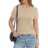 EasyGala Womens Wool Blend Lightweight Sweater Crew Neck Short Sleeve Knit Pullover Tops Summer Business Casual Outfits