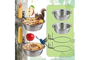 TKMSV 2 Pack Squirrel Feeders Tree/Fence Mounted, 8.5" Removable Colander Bowls (1.4L Each), 2 Corn Cob Spikes for Various Food, Perfect Metal Squirrel Feeders for Outside, Easy to Clean/Refill