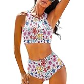 Cerburny High Waisted Bikini Sets for Women 2 Piece Swimsuit Women High Neck Bikinis Racerback Bathing Suits