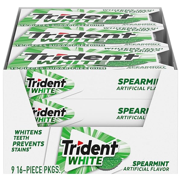 TRIDENT WHITE SPEARMINT SUGAR-FREE CHEWING GUM, 9 PACK...