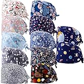 12 Pieces Women Working Caps with Buttons and Sweatband Adjustable Bouffant Hats Unisex Tie Back Hats Disposable Surgical Caps Beanie Headband Medical Head Face Mask for Nurse