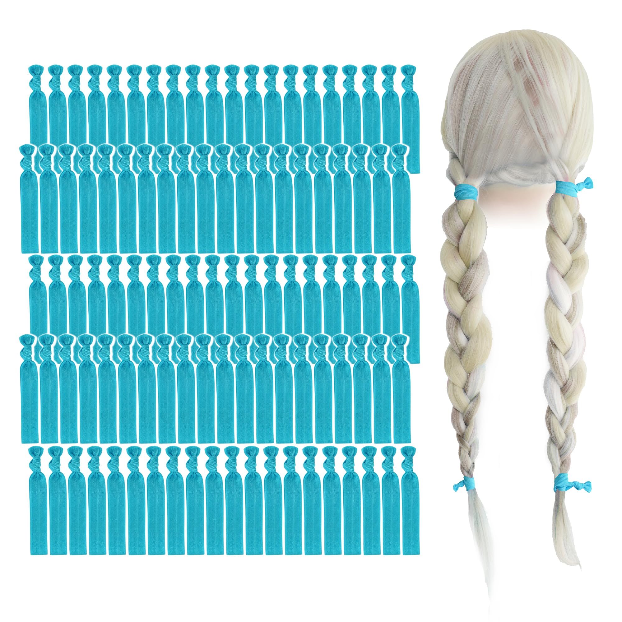 Photo 1 of MEEDEE 100 Pack Blue Hair Ties - Soft Elastic Ribbon No Crease Turquoise Knotted Ouchless Yoga Elastic Bracelets