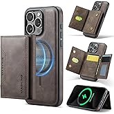 SZHAIYU K2 2 in 1 Detachable Magnetic Phone Cases Compatible with iPhone 16 Pro Max Case with Card Holder RFID Blocking, Compatible with Magsafe Wallet, Leather 6.9'' (Coffee, iPhone 14 Pro Max)