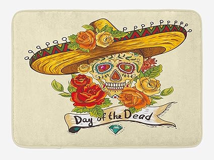 Sugar Skull Bath Mat Skull In A Sombrero Traditional Mexican
