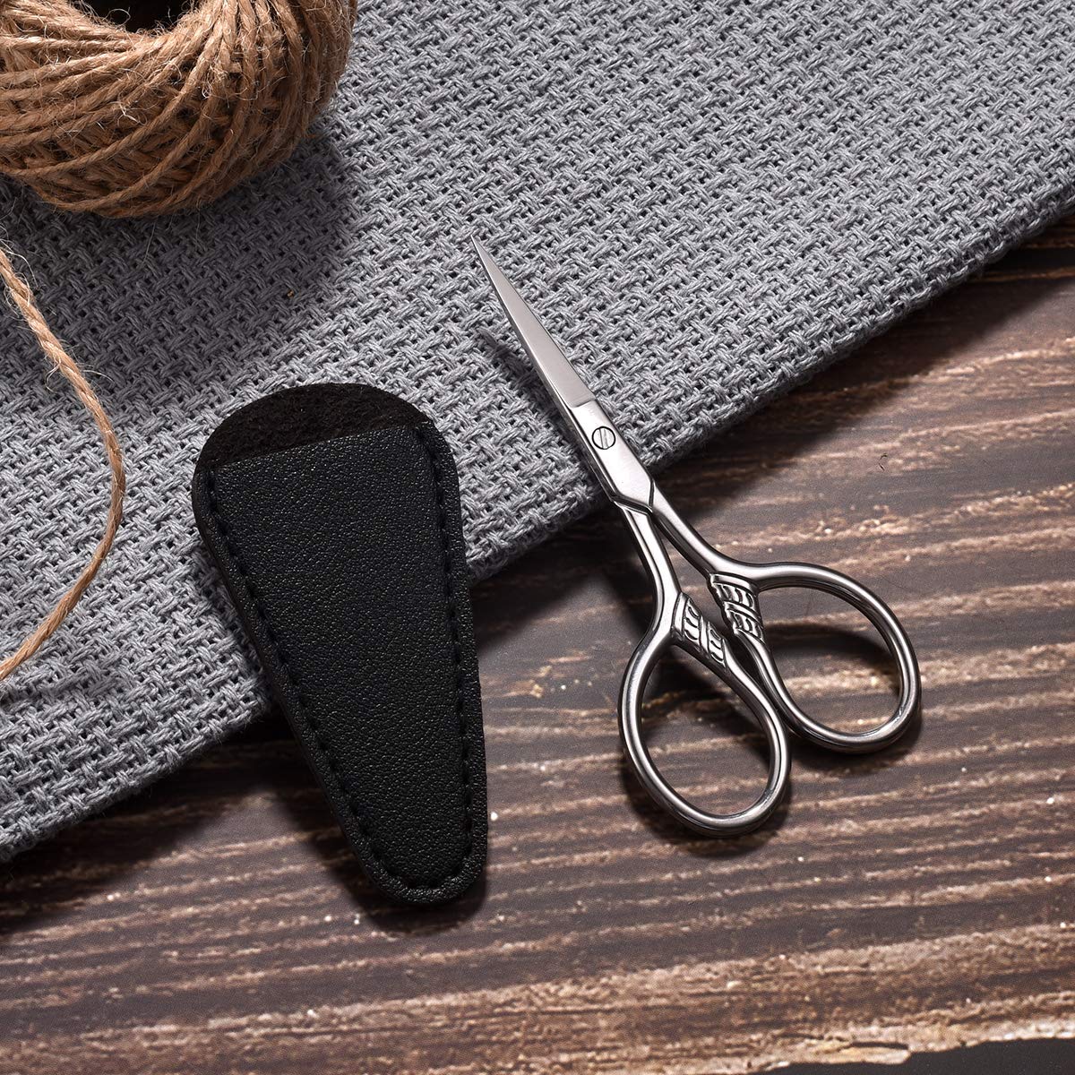 HITOPTY Small Precision Scissors, 3.5inch Stainless Steel Multi-Purpose Vintage Beauty Grooming Kit for Facial Hair, Eyebrow, Eyelash, Beard, Moustache with PU Sheath : Beauty