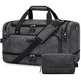 ZOMFELT Duffle Bag for travel, 40L Carry on Luggage 22x14x9 Airline Approved, Canvas Travel Duffel Bags for Men Women, Water Resistant Overnight Weekender Bag with Shoe Pocket for Travel, Gym, Black