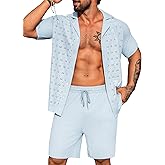 URRU Men's 2 Piece Short Set Beach Vacation Outfits Casual Summer Short Sleeve Button Down Shirt and Shorts Set