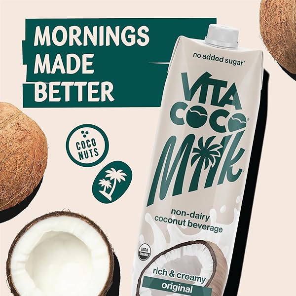 VITA COCO ORIGINAL ORGANIC COCONUT MILK, PLANT BASED, DAIRY FREE MILK ALTERNATIVE – GLUTEN FREE, SOY FREE, AND UNSWEETENED, NO ADDED SUGAR – PERFECT ADD TO CEREAL, SMOOTHIES, DESSERTS – 33.8 OUNCE (PACK OF 6)
