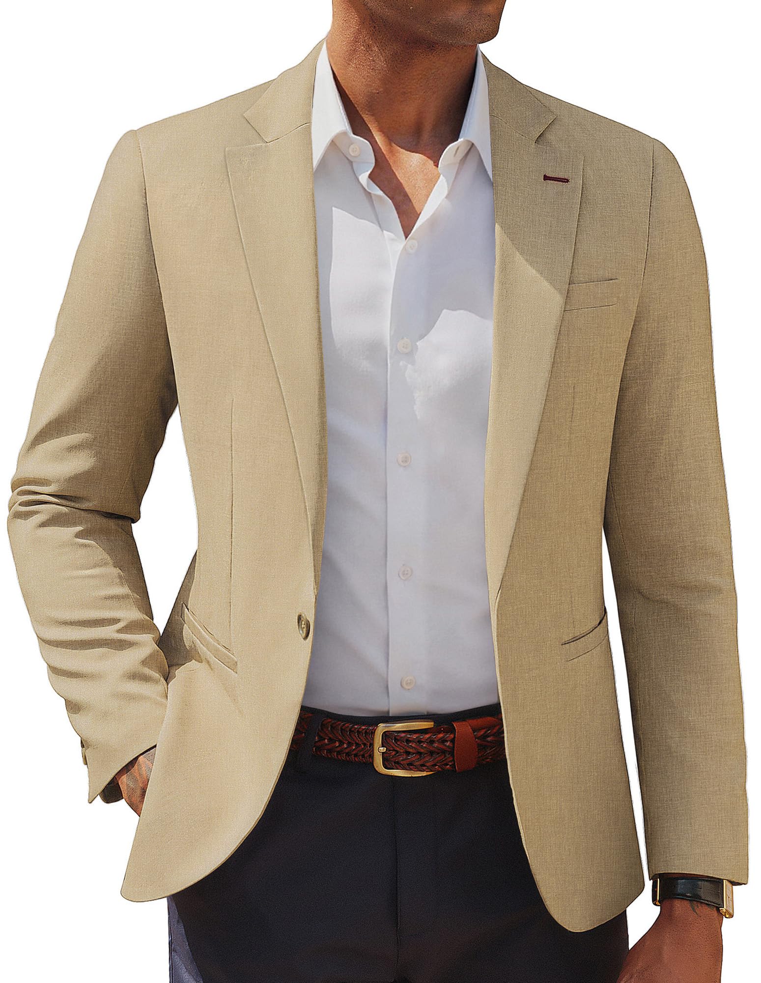 Photo 1 of PJ PAUL JONES Mens One Button Blazer Lightweight Notch Lapel Sport Coat Business Fashion Blazer Jacket Khaki
