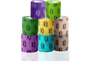 FriPuP Self-Adhesive Vet Bandage Wrap, First Aid Tape for Dogs, Horses Wound Paw Care, Elastic & Thick Support for Pet, FSA & HSA Eligible, Individually Wrapped, 2 Inch, 8 Rolls, Woodland Paw