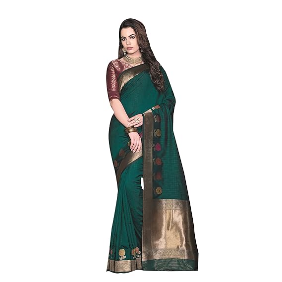 Womens Kanchipuram Silk Saree With Unstitched Blouse Piece (ROSESILK11002SSSR1_Green)