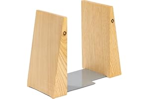TILISMA Book Ends for Shelves - Handmade Wooden Bookends with Metal Base, Chestnut Tree - Sturdy Book Holders for Heavy Books - Fancy Modern Decorative Book Accessories to Hold Books on Bookshelf