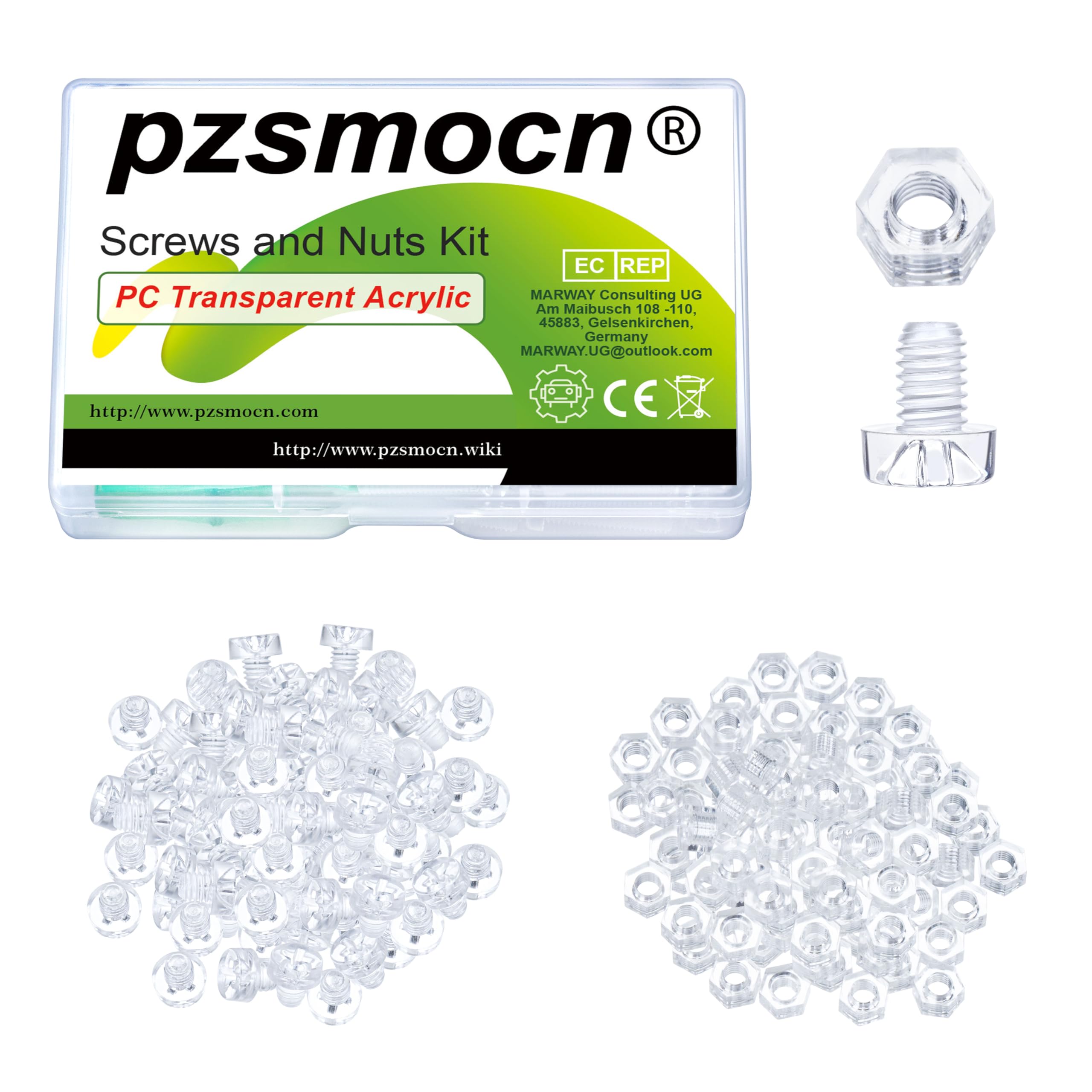 Pzsmocn 200 Pieces/100 Sets M4*4 mm PC Transparent Plastic Cross-recessed Round Head Screws and Hexagonal Nuts Kit, Corrosion-resistant, for DIY, Model and Electronic Product Fixation. — image 1