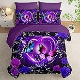 Tuzaovy Purple Butterfly Comforter Set 7 Piece Queen Size Bed in A Bag,Dreamy Butterfly Bedding for Girls Room Decor,Soft Microfiber Comforter with Fitted Sheet,Flat Sheet, Pillowcases & Shams