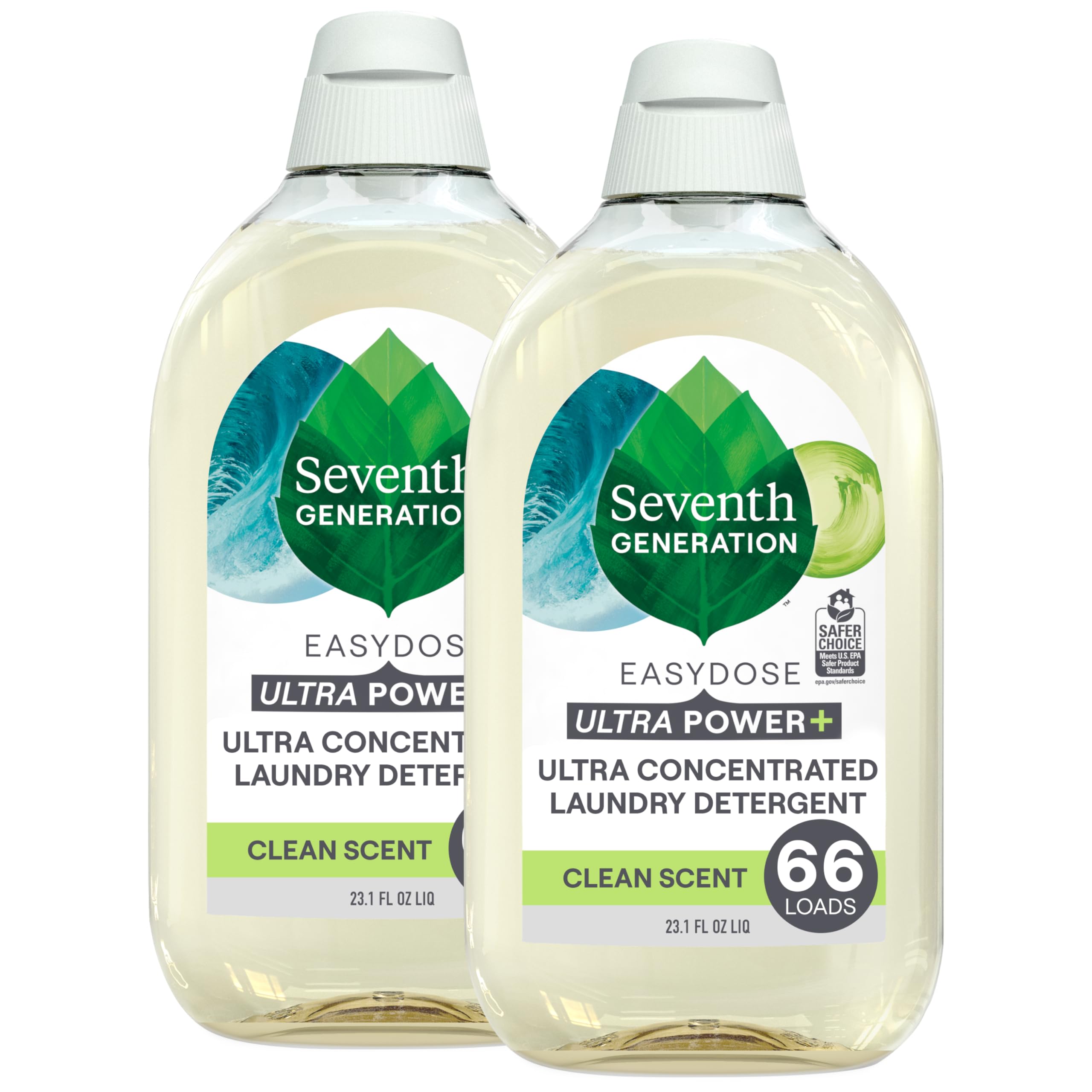 Photo 1 of (ONLY ONE) Seventh Generation Laundry Detergent Ultra Concentrated Clean Scent oz 2 Pack 132 Loads, Clear, Power Plus, 23.1 Ounce