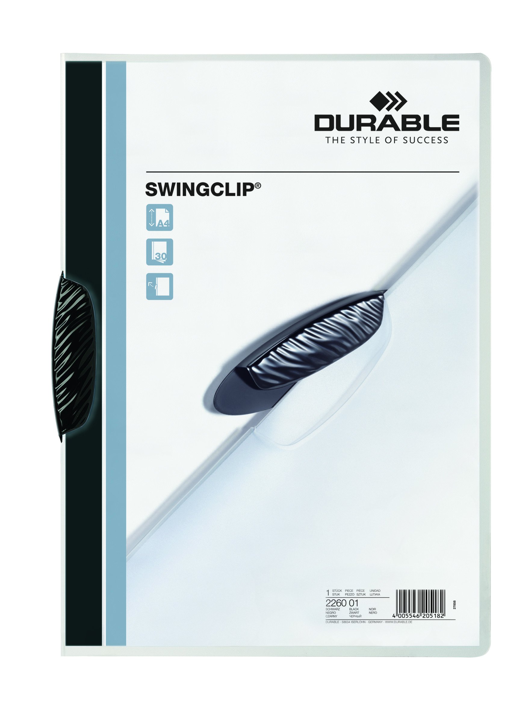 Durable A4 SwingClip Folder Polypropylene Capacity 30 Sheets, Black, Pack of 25 — image 1